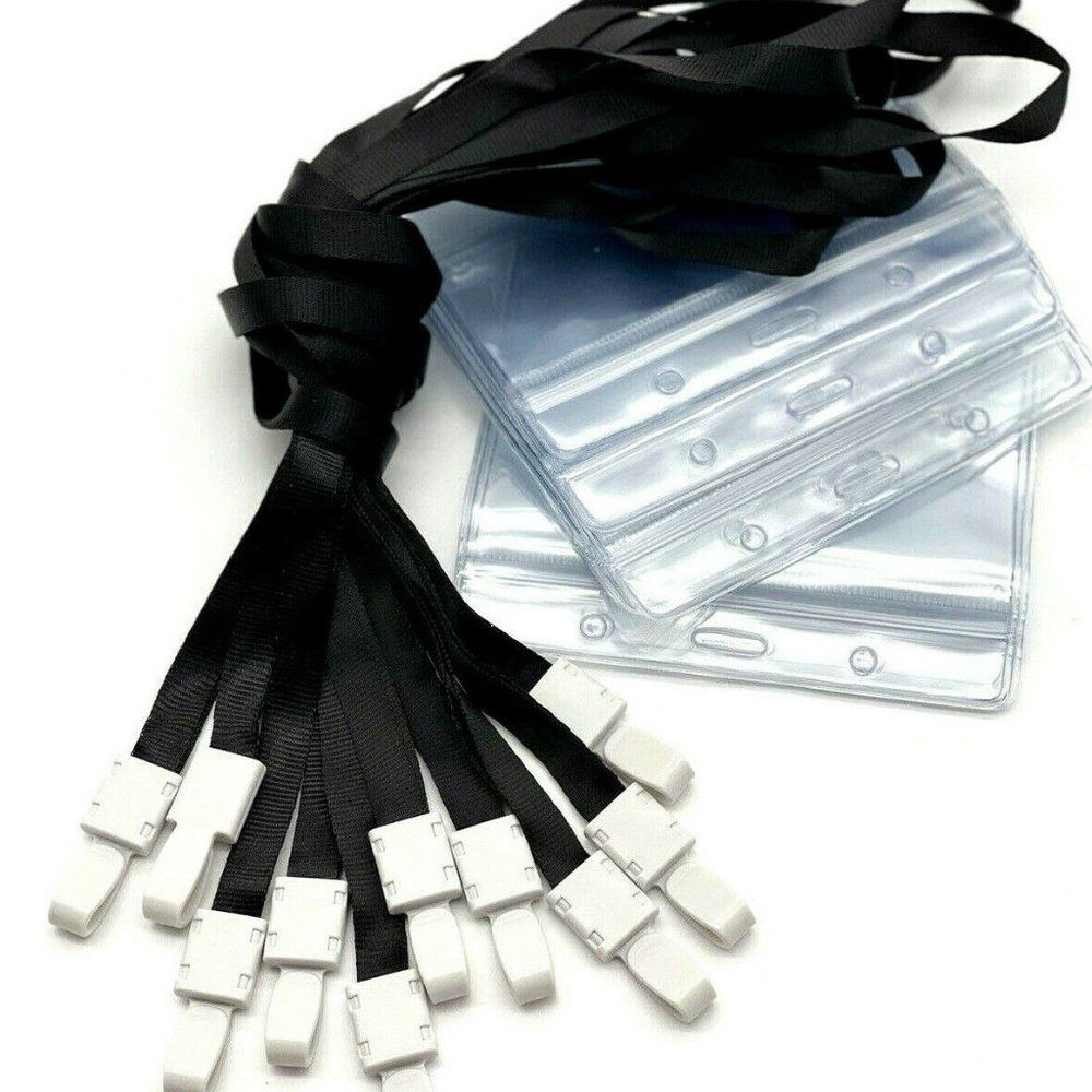 (10) ID Badge Holder Clear Plastic Vaccination Card Holder Zip Lock 4x3 Lanyards